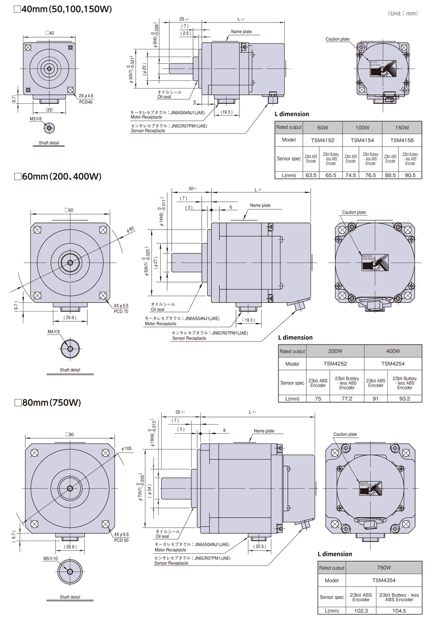 Outline ( Without brake type , with oil seal )